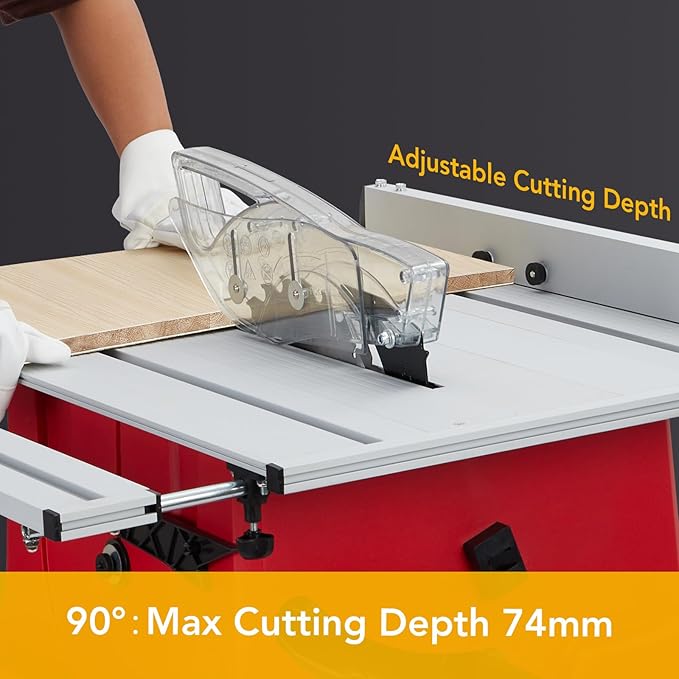 Table Saw, PioneerWorks 10inch 15A 5000RPM Portable Table Saw with Stand & Safety Switch, Push Stick, 90°Cross Cut & 0-45°Cutting, PIONEERWORKS Multifunctional Table Saw for Woodworking, DIY Working