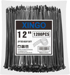 XINGO 12 Inch Black Zip Ties 1200 PCS, 75 LBS Tensile Strength, UV Resistant Cable Ties, Premium Self-locking Plastic Ties for Indoor and Outdoor Use