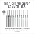 Real Avid 11-Piece Pin Punch Set - Portable All-in-One Punch Set with Storage Case - Choose Between Roll Pin, Standard or Brass and Steel Set