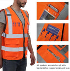 Dib Safety Vest Reflective ANSI Class 2, High Visibility Vest with Pockets and Zipper, Construction Work Vest Hi Vis Orange 4XL