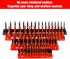 6PCS Socket Organizer Tray Set, Red SAE & Black Metric Socket Storage Trays, 1/4-Inch, 3/8-Inch & 1/2-Inch Drive Deep and Shallow Socket Holders for Toolboxes