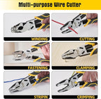Combination Pliers Wire Stripper Crimper Cutter Linesman Tool, 9" 6-in-1 Heavy Duty Cr-V Steel Pliers for Gripping, Stripping, Crimping, Electrical Work