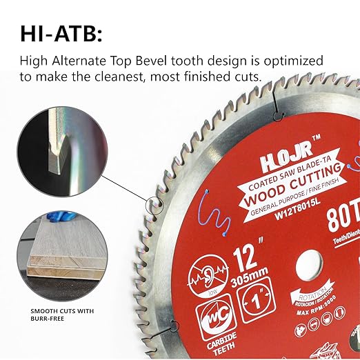 Woodworking Circular Saw Blades 2-Pack 12", Arbor 1", Framing/General Wood, Special Anti-Heat Adhesion Coating on Cutting Edges, High Finish, Long Life, 12" 80 Teeth & 100 Teeth -TA