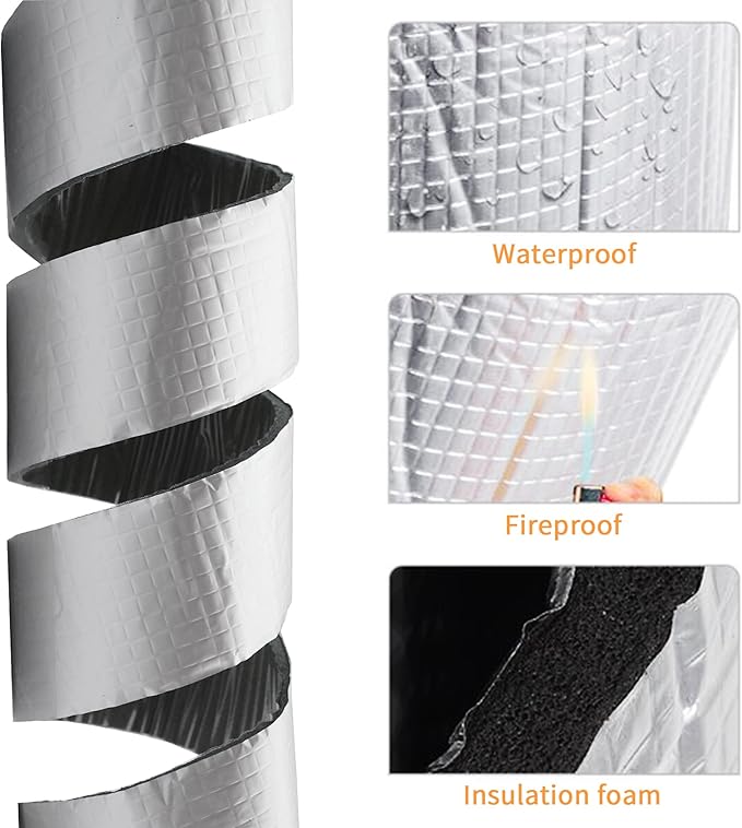 DOBTIM Foam Foil Pipe Insulation Wrap 4 in x 32 ft,Reflective Foil Insulation Tape Self Adhesive with High Resilience for Pipe Insulation Wrap