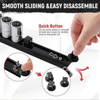 Magnetic Socket Organizer, 3-Piece Heavty Duty ABS Socket Holder, Socket Rail for Tool Box, Premium Quality 360° Swivel Socket Rack with 40 Clips for 1/2, 3/8, 1/4-Inch(Black)
