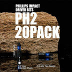 20 Pack Phillips Impact Driver Bits, #2 Phillips Head Magnetic Screwdriver Bits Set, 1 Inch S2 Alloy Steel Impact Bit, 1/4" Hex Shank Screwdriver Drill Bits, CNC Machined Ph2 Impact Drill Bits