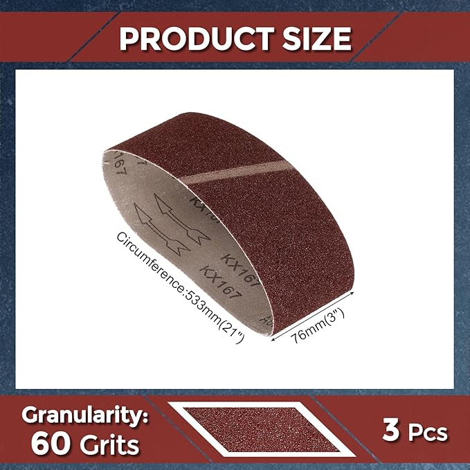 10 Pcs Sanding Belts 3 x 21 Inch 60 Grit Aluminum Oxide Abrasive Sandpaper for Belt Sander Metal Grinding Wood Working Weld Rust Removal