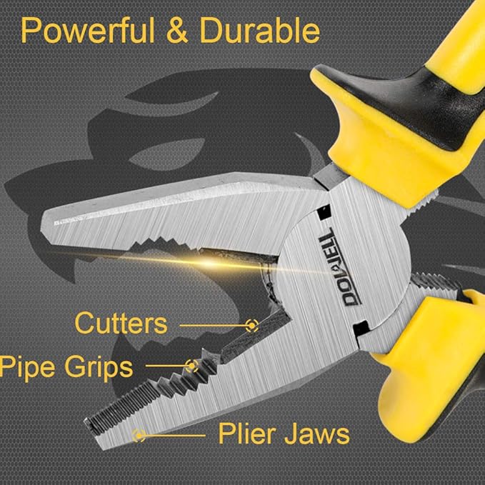 DOWELL Lineman's Pliers with Wire Cutter - 7 Inch Nickel Chromium Steel Construction Professional Handle