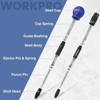 WORKPRO 2PCS Automatic Center Punch with an Extra Replacement Tip, Adjustable Spring Loaded Center Punch, Metal Punch Tool, Center Hole Punch for Wood, Metal, Plastic