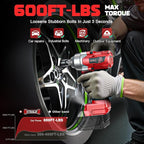 Cordless Impact Wrench 3/8" Compatible with Milwaukee 18v Battery: 600 Ft-lbs High Torque Impact Driver, 3100RPM Brushless Electric Impact Gun with 4-Mode Speed, LED Work Light(Bare Tool)