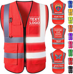 Custom Safety Vest with Logo for Men Women Personalized Class 2 High Visibility Reflective Vests with Pockets Zipper(S-5XL)