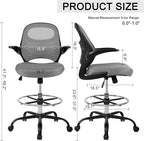 HYLONE Tall Drafting Chair Standing Desk Chair with Flip-Up Armrests, Adjustable Height Ergonomic Office Chair with Footrest Ring - High Stool Chair for Standing Desk（Grey）