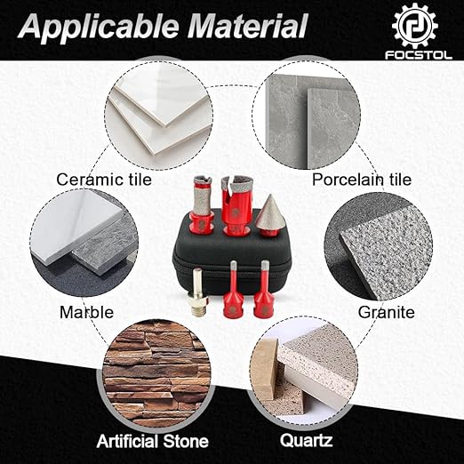 Diamond Core Drill Bit Set - 6pcs (6/8/35mm+20mm Drilling Milling Bit+35mm Beveling Chamfer Bit+HEX) Diamond Hole Saw Kit for Porcelain Ceramic Tile Marble Granite
