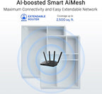 ASUS RT-BE82U Dual-Band WiFi 7 (802.11be) Smart AiMesh Extendable Router, 6500 Mbps, Five 2.5GbE Ports, 4096-QAM, Up to 3 SSIDs for IoT Devices, Parental Controls & VPNs, Advanced Network Security