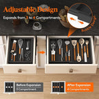 Lifewit Utensil Drawer Organizer, Expendable Cooking Silverware Tray for Kitchen Drawer, Bamboo Adjustable Cutlery Flatware Holder, Spatula Tools and Gadgets Storage Divider, 4 Compartments, Black