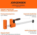 Jorgensen 18” Bar Clamp Set, 2-pack 90° Parallel Clamp Cabinet Master, Steel Jaw Bar Clamp for Woodworking, 1500 lbs load Limited