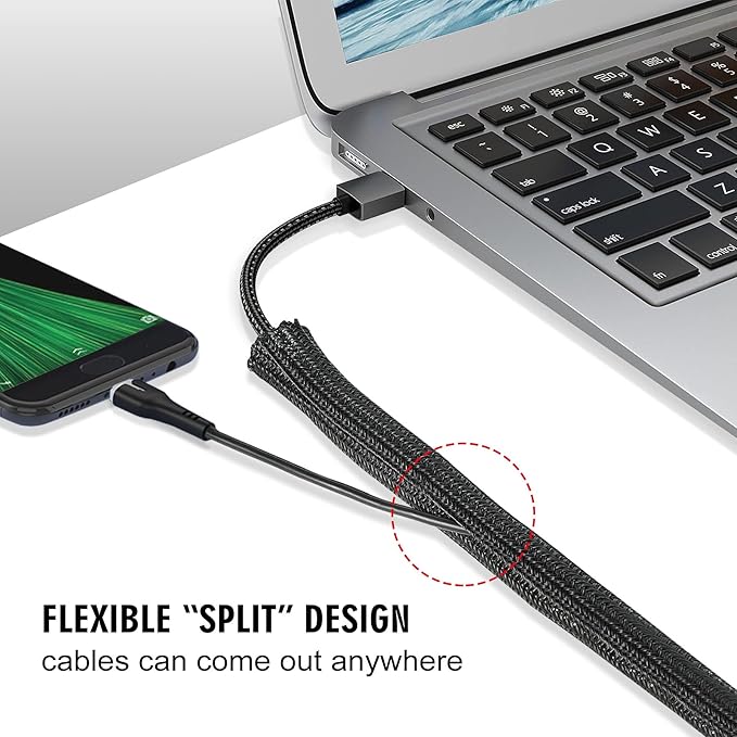25ft -3/8 inch Cord Protector Cable Sleeve Split Wire Loom Tubing for Power Cord Audio USB Cable, Cord Sleeve Cable Management for TV Computer, Cord Protectors from Pets Chewing,Black