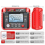 MH13 250V-2500V Digital Insulation Resistance Tester 1MΩ-200GΩ Megger Megohm Testing Meter Auto Range 2000 Counts LCD Display 10V~600V AC/DC Voltmeter with 100 Data Storage