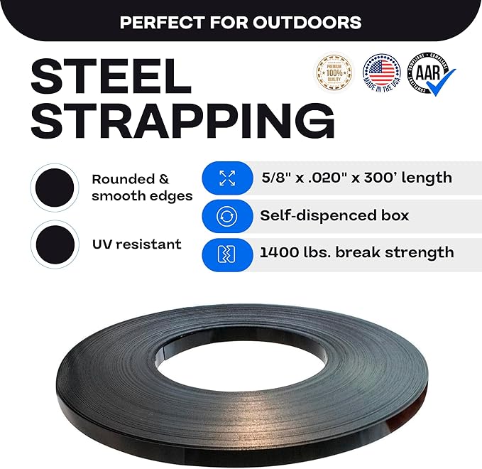 IDL Packaging 5/8" x .020" x 300' Steel Strapping Coil (1400 Lbs Break Strength) in Self-Dispensed Сardboard Box - Portable Strong Banding with Superior Cut-Resistance - Heavy Pallet Strapping