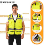 Reflective Safety vest With back plan pocket,High visibility Class 2 Heavy Duty Surveyor Vest,Hi Vis Vest ANSI/ISEA Standard, Construction Work Vest for Men＆Women(Lime-Button,2XL)