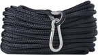 RainierSupplyCo Boat Anchor Rope - Double Braided Marine Rope Anchor Line - 50 ft x 1/4 Inch Nylon Boating Line with 316 Stainless Steel Thimble and Heavy Duty Marine Grade Snap Hook - Black