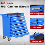 Rolling Tool Chest with Drawers, 7 Drawers Tool Chests & Cabinets, Metal Toolbox with Wheels, Lockable Storage Cabinet, Garage Tool Box with Drawers (Blue, 7 Drawers)