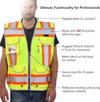 Dib Safety Reflective Vest Heavy Duty, High Visibility Two Tone Engineer Vest, Made with 3M Tape, Padded Collar, Retractable ID Pocket, Yellow XL