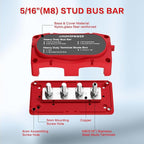 300A Bus Bar 12v Power Distribution Block 4 x 5/16"(M8) Terminal Block Heavy Duty Waterproof Buss Bar Junction Block Marine Battery Bus bar for Automotive Boat Solar System(Red)
