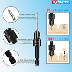DKIBBITH 12-Piece Countersink Drill Bit Set with 5 Spare Bits, 2 Limit Rings, 1 Hex Key, 2 Screws & Case - 3-in-1 Wood Countersink Bit for #6#8#10#12#16 Screws, 82°Chamfer, Depth Adjustable.