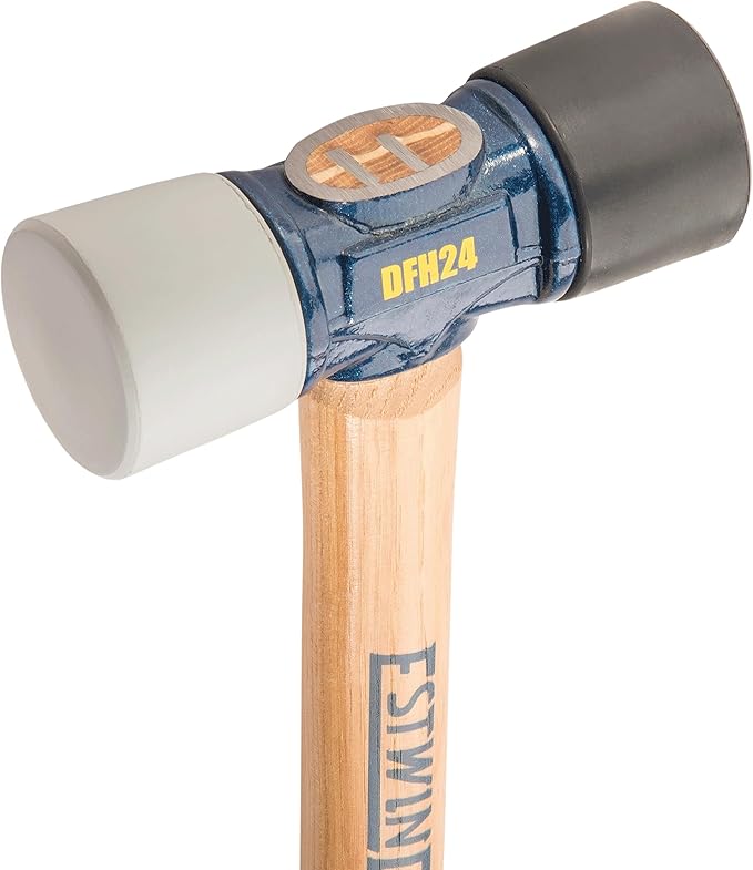 ESTWING Rubber Mallet - 24 oz Double-Face Hammer with Soft/Hard Tips & Hickory Wood Handle - DFH24