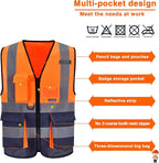 A-SAFETY High visibility vest,Reflective Safety Vest Workwear 7 Pockets Hi Vis Durable Vest with Reflective Tapes 4 Lower Pockets,Orange&Navy XL