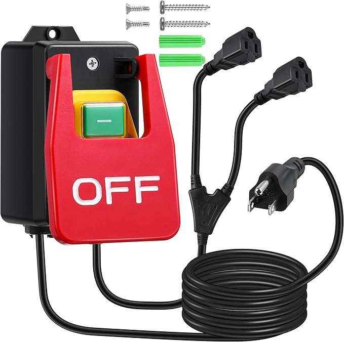 Dreyoo 1 Pack 120/230V Single Phase On/0ff switch, 120V 2HP Router Table Switch with Large Stop Sign Paddle Easy Contact for Fast Power Off for Table Saw and Other Electrical Equipment (2 Female Plug)
