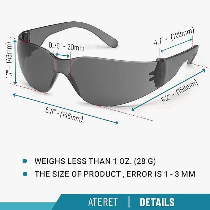 ATERET Protective Polycarbonate Safety Glasses White For Nurses Mechanic Electrician Saftey Glasses Goggles Anti Fog Eye Goggles Safety Protection (300 Pairs Grey)