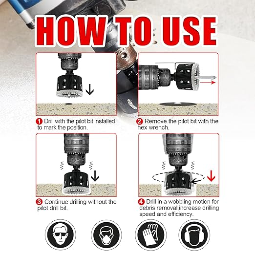 2-1/8 Inch Diamond Hole Saw with Pilot Drill Bit, 2-1/8" Serrated Brazing Tile Hole Saw Diamond Core Drill Bits with Guiding Bit for Ceramic Porcelain Tile Glass Stone Granite Marble