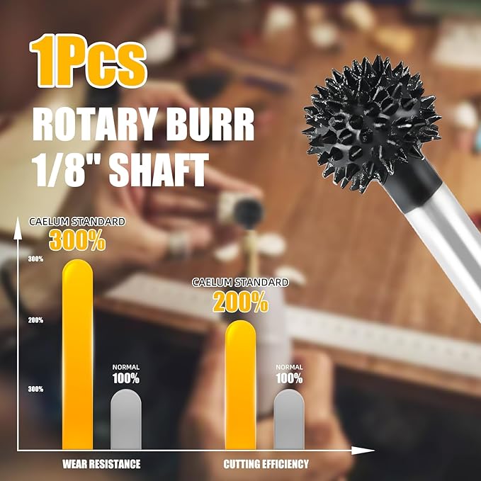CAELUM 1 Pcs Sphere Rotary Burr Kit, 1/8" Shaft, Very Coarse - Woodworking Attachment for Dremel, Foredom, DeWalt, Milwaukee Tools, Carving Burrs for Carving Engraving in Wood, Rubber, Plastic
