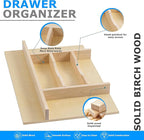 WelFurGeer Premium Wooden Silverware Organizer for Kitchen Drawers, Utensil Tray for Kitchen Drawer, Cutlery Drawer Organizer for Forks, Spoons, Knives - Sturdy Birchwood, Natural Finish