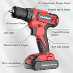 PULITUO Cordless Drill Set, 20V Electric Power Drill with Battery And Charger, 30N.m and 21+1 Torque, 2 Variable Speeds, with 59pcs Drill Driver Bits Kit, Screws Set，(Red)