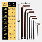 SAE Hex Key Set Ball End Long Arm S2 – 9PCS SAE Allen Wrenches, S2 Alloy Steel, 1/16–3/8 Inch, 6.7in, Bronze Finish, for US Standard Screws, Furniture, Bike Repairs
