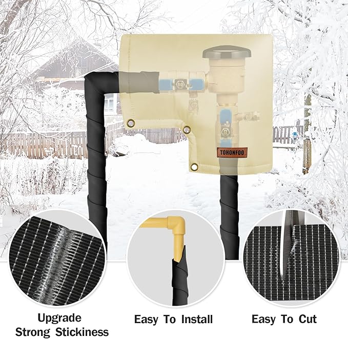 Pipe Insulation Tape, Outdoor Water Pipe Insulation Wrap, Foam Insulation Tape for Outdoor Pipes Winter Freeze Protection, Heat Tape for Water Pipes, Copper Pipes, PVC, AC Line, 4in x 15ft, Black