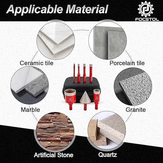 Diamond Core Drill Bit Set - 7pcs (6/8/10/20/35mm+35mm Beveling Chamfer Bit+6mm Carbide Drill Bit) Diamond Hole Saw Kit for Porcelain Ceramic Tile Marble Granite