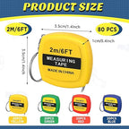 Macarrie 80 Pcs Small Tape Measure Keychains 6 ft/ 2 m Mini Retractable Measuring Tape Bulk with Slide Lock Construction Party Favors for School Prize Bag Filler DIY Projects Office Home Use, 4 Colors