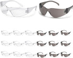 ATERET Protective Polycarbonate Safety Glasses White For Nurses Mechanic Electrician Saftey Glasses Goggles Anti Fog Eye Goggles Safety Protection (36 Pairs, Grey&Clear)