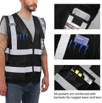 Dib Safety Reflective Mesh Vest High Visibility with Pockets and Zipper, Black Mesh 3X