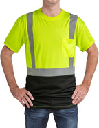 High Visibility Shirts Quick Dry Safety T Shirts with Reflective Strips and Pocket Short Sleeve Mesh Hi Vis Construction Work Class 2 Shirt for Men/Women Black Bottom Lime,XL