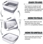 Collapsible Dish Basin with Drain Plug, 9L(2.4Gal) Capacity, Space Saving Portable Sink for Baby bottle, Kitchen, Camping& RV, Gray