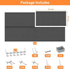 WALMANN Metal Pegboard Kit with Accessories for Wall, Garage Tools Storage Pegboard System for Garage, Workbench, Modular Peg Board Tool Organizer Board with Hooks(Black)