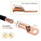 2/0 AWG Battery Lugs 00 Gauge Copper Lugs 2/0 AWG 3/8" & 5/16" Ring Terminals Cable Lugs, 00 AWG Bare Copper Lugs Kit 8 PCS 00 Gauge Wire Lugs + 8PCS 3:1 Heat Shrinks + Hex Nuts + Flat Washers