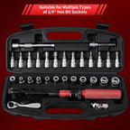 1/4-Inch Drive Torque Wrench Set,2.3-24.9 N.M/20-220IN.LB, Bike Torque Wrench Set,30PCS Click Torque Wrenches with 1/4 Ratchet Wrench, Extension Bar, Sockets for Bicycle