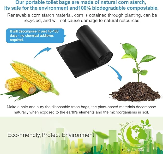 80 Portable Camping Toilet Bags, Biodegradable Porta Potty Bucket Toilet Bags, 8 Gallon Compostable Thickened Trash Garbage Bags