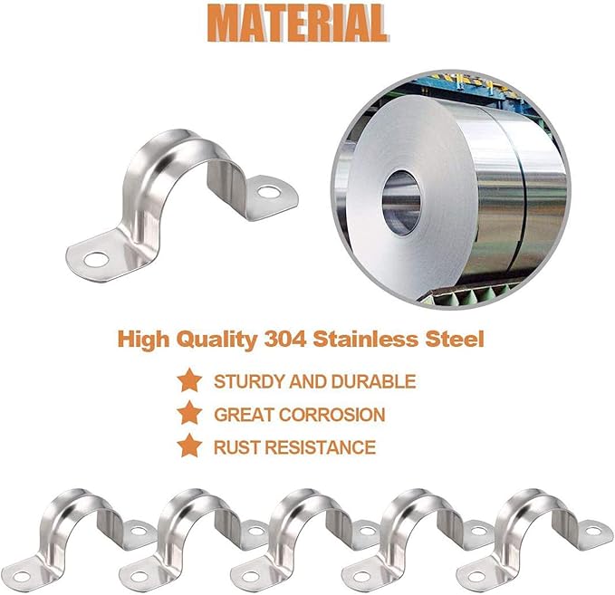5 Pcs 3inch Rigid Pipe Strap,Two Hole Stainless Steel Strap U Bracket, Widened Tube Strap Tension Clip Assortment Kit Heavy Duty Pipe Clamp（90mm）